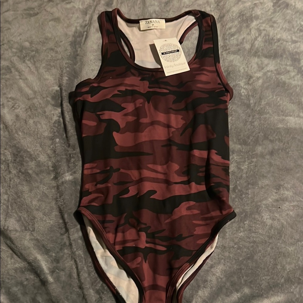 Zenana Camo Print Bodysuit